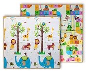 Milly Mally PLAY tapis en mousse pour jouer au sol pour les enfants double face 197 x 177 x 1 cm matériau XPE résistant à l'eau non toxique antiallergique antidérapante Safari T1