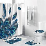 AYYSHOP Shower Curtain Set, Bathroom Curtains Shower Set Waterproof Splash-proof Odorless with Rug Toilet Lid Cover and Bath Mat, Bathroom Curtain Peacock Feather for Bathroom Decoration