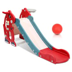 Vingo - Toboggan pour enfants 4 en 1 Aire de jeux pliable avec panier de basket Anneau de lancer Apprentissage de l'anglais rouge