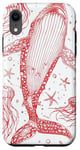 iPhone XR Red Outline Drawing of Whale Shark and Starfish Case