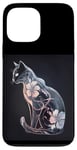 Coque pour iPhone 13 Pro Max Cyber Cat futuriste avec lueur florale