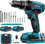 MHPRO Cordless Drill Set 21V, Cordless Hammer Drill with 2 Batteries 2000mAh, 2