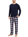 Uniexcosm Ensemble Pyjama Homme à Carreaux Pyjama à Carreaux Homme Pyjama Homme Hiver Coton Manche Longue Vêtements de Détente Bleu Marine XL