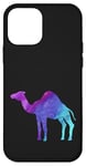 Coque pour iPhone 12 mini Bleu violet cyan camel sur fond noir amoureux des animaux