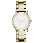 DKNY Montre pour Femme Soho, mouvement à trois aiguilles, boîtier en acier inoxydable doré de 34 mm avec bracelet en acier inoxydable, NY2343