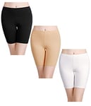 wirarpa Anti Chafing Shorts Women Cotton Cycling Shorts Ladies Chub Rub Boxer Shorts Leggings for Under Dress Skirt 3 Pack Black Beige White Size 3XL