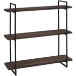 Mendler - Etagère murale HWC-K78 - étagère suspendue Schweberegal - 3 étagères en bois massif Industrial 60x60x18cm - brun foncé - métal n