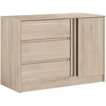 Commode ESCALE - 3 tiroirs - 1 porte - Décor chêne -  L 109,8 x H 76,8 x P 50 cm