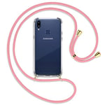 TBOC Coque Compatible avec Samsung Galaxy A10s [6.2 Pouces] Coque Transparent avec Corde [Rose] pour Téléphone Portable Cordon Réglable Pratique Collier de Mode Chaîne De Cou Résistant Aux Rayures