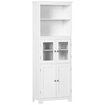 HOMCOM Armoire de Cuisine Buffet Cuisine vaisselier Meuble de Rangement avec 2 niches, 2 placards avec 4 Portes Dont 2 Portes vitrées, étagère réglable - dim. 60I x 30P x 162H cm Blanc