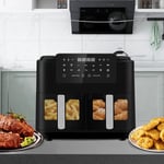 Air Fryer 9L Large 2 Drawers Cookbook Digital Dual Zone Oil Free Non-stick Auto