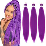 Braiding Hair Pre Stretched - 26 Inch Pre Stretched Braiding Hair Purple Braiding Hair Soft Yaki Texture 3 Packs Crochet Hair Extensions Braids for Black Women (26 Inch(3Packs), Purple)