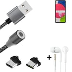 Data charging cable for + headphones Samsung Galaxy A52s 5G + USB type C a. Micr