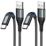 ZKAPOR Câble USB C [2M, Lot de 2], Câble USB C Charge Rapide 3A Nylon Tressé Cable Type C pour iPhone 15/15 Pro Max, Samsung Galaxy S23/S22/S21/S10, Note 10, Huawei P40/P30, Google Pixel -Gris