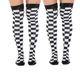 2 Pairs Checked Black And White Socks British Police Joker Over The Knee Cosplay