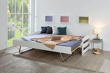 Inter Link - Lit 2 en 1 - Canapé-lit - 2 couchages 90 x 200 cm - Lit d'appoint - Lit d'enfant - Lit d'adolescent - Chambre à coucher - Bois massif - Stable - Avec 2 sommiers à lattes - Blanc - Vindas