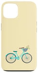 Coque pour iPhone 13 Vélo rétro bleu pour fille avec panier de fleurs