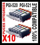 10 encres compatibles remplaçants Canon PGI-520 CLI-521