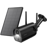 Iegeek - Surveillance Batterie Caméra Panneau Solaire Extérieur, Capteur de Mouvement pir Sans Fil 1080P IP65 Étanche - black