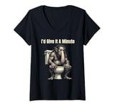 Womens I'd Give It A Minute Troll Toilet Humor Fun Graphic V-Neck T-Shirt