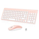 Ensemble Clavier et Souris sans Fil, cimetech Claiver AZERTY Français, Pack Clavier et Souris, Set Silencieux avec Récepteur Nano USB 2.4GHz, Compatible avec Windows/MacOS, Windows PC Laptop - Rose