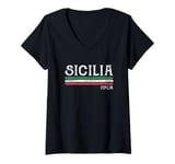 Womens Sicily Sicilian Italian Flag Souvenirs V-Neck T-Shirt