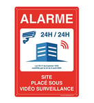 AUA SIGNALETIQUE - Panneau Prépercé (4 Trous) avec Angles arrondis - PVC Rigide 1.5 mm - (350x490 mm, Alarme Site sous vidéo Surveillance)