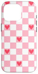 Coque pour iPhone 16 Pro Pink and Red Heart Checkered Checkerboard Valentines Day