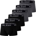 MLANM Mens Boxers Shorts Multipack 6 Pack Men's Fitted Boxer Hipsters Comfortable Cotton Mens Underwear Trunks, XL Black Dark Grey