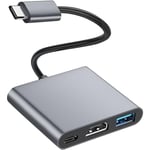 USB C 3 en 1, Adaptateur USB C en aluminium pour MacBook Pro/Air, HDMI 4K, PD 87W, Port USB 3.0, pour iPad Pro m1, XPS, Ordinateur Portable PC, Switch