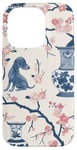 Coque pour iPhone 14 Pro Preppy Bocal en toile Chinoiserie Motif chiens et gingembre Rose et bleu