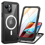 Lanhiem Coque pour iPhone 14 Étanche - Antichoc [Compatible avec MagSafe] Incassable 360 Intégrale [avec Protection Écran+Camera] IP68 Waterproof Chantier Antipoussière pour iPhone 14 - Noir