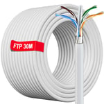 Cable Ethernet 30m, RJ45 30m Câble Blindé Câble Réseau Ethernet 30m Haut Debit Fiber | AWG23, FTP PIMF, Anti-Interférence, Etanche Exterieur Intérieur, Gigabit CAT 6 Câble d'installation (30 mètres)