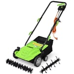 Goplus - Scarificateur Électrique 2 en 1-30L Sac de Collecte-Aérateur de Pelouse-Hauteur Réglable à 4 Niveaux-Poignée Pliable Vert