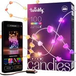 Twinkly Strings Heart 100 LED, Guirlande Lumineuse en Forme de Coeur, Fil LED Multicolore RGB, Compatible avec Alexa, Google Home, Lumière Gaming, Alimentation USB C, Fil Transparent, 6m