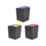 (Set of 3) 50L Bin with Colourful Flap Lid Kitchen Garden Waste Storage Dustbins