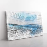 Big Box Art Sea View at Dawn Sketch Canvas Wall Art Print Ready to Hang Picture, 76 x 50 cm (30 x 20 Inch), Turquoise, Blue, Teal, Blue