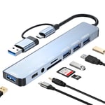 Oblinple Hub USB C 8 en 2, USB 3.0 Multiport avec Lecteur de Carte SD TF, Ports USB C, Ports Audio 3,5 mm, Adaptateur Multi Port Type C, Port USB Multiple pour PC MacBook Air Pro Galaxy iPad, etc