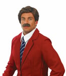 Men`s Ron Burgundy Wig & Tash for Adult Anchorman Newsreader Fancy Dress Costume