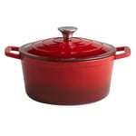 APS 88302 5 Stars Cocotte en fonte avec couvercle compatible induction et four avec support de couvercle Ø 25 cm Rouge 4 l