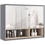 HOMCOM Armoire Murale, Meuble Salle de Bain avec Miroir Armoire Suspendue, Miroir Salle de Bain avec Rangement, placards à 3 Portes et 8 Compartiments, dim. 80L x 20l x 60H cm, Gris