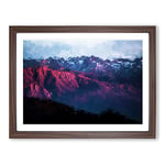 Purple Light Upon Mountain Tops In Abstract Modern Art Framed Wall Art Print, Ready to Hang Picture for Living Room Bedroom Home Office Décor, Walnut A4 (34 x 25 cm)