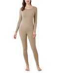 LAPASA Ensemble de sous-Vêtements Thermiques Femme Haut & Bas Maillot de Corps Manches Longues & Pantalon Chaud Automne/Hiver Marron Clair M