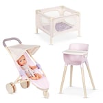 LullaBaby 14-inch Realistic Fair Skin Tone & Blue Eyes Playpen, High Chair & Jogger Stroller Set – Pretend Play – Toys for Kids Ages 2 & Up – Baby Doll & Nursery Playset, LBY7633C1Z, Multi, Small