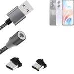 Magnetic charging cable for Oppo A79 5G with USB type C and Micro-USB connector