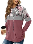 KISSMODA Women Casual Hoodie Zipper Long Sleeve Fleece Sweatshirt Jacket Ladies Jumper Outerwear Top Shirts With Pockets Peony Pink Small