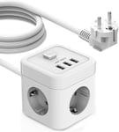 Multiprise Cube Avec Usb, Bloc Multiprise 3 Prises Avec 3 Ports Usb Chargeur (3680W 16A) Prise Multiple Avec Interrupteur Cable 3M Pour La Maison, Le Bureau-Blanc