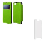 ETUI FOLIO AVEC FENETRE POUR NOKIA LUMIA 530 VERT + FILM EN VERRE TREMPE