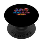 Peace Love And Soul Groovy Panneau rétro hippie en forme de cœur afro PopSockets PopGrip Adhésif