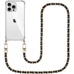 Pnakqil Collier Coque pour iPhone 15 Pro Max avec Cordon, Silicone Transparent Housse avec Chaîne Lanière en Corde Étui pour iPhone 15Pro Max 6.7 Pouces, Noir Métal Lanyard